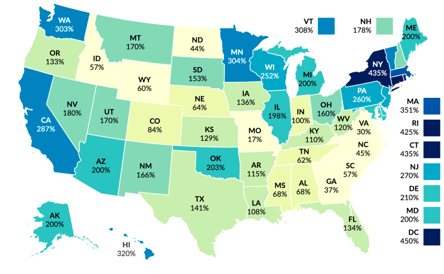 US choropleth showing tobacco tax rates.